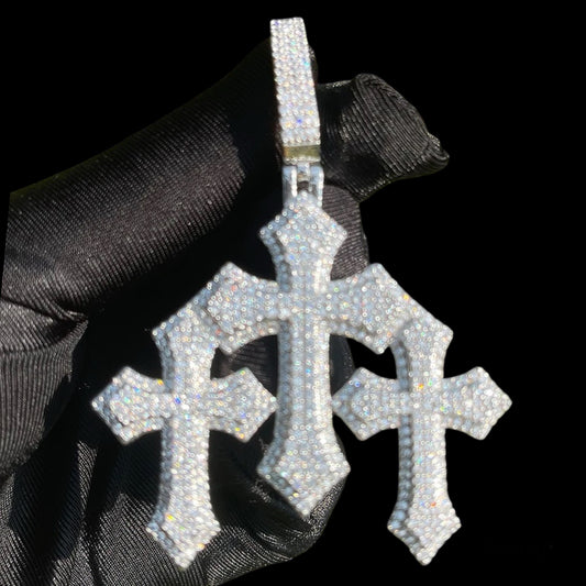 10k Iced Out Diamond “Chrome Heart” Cross Pendant