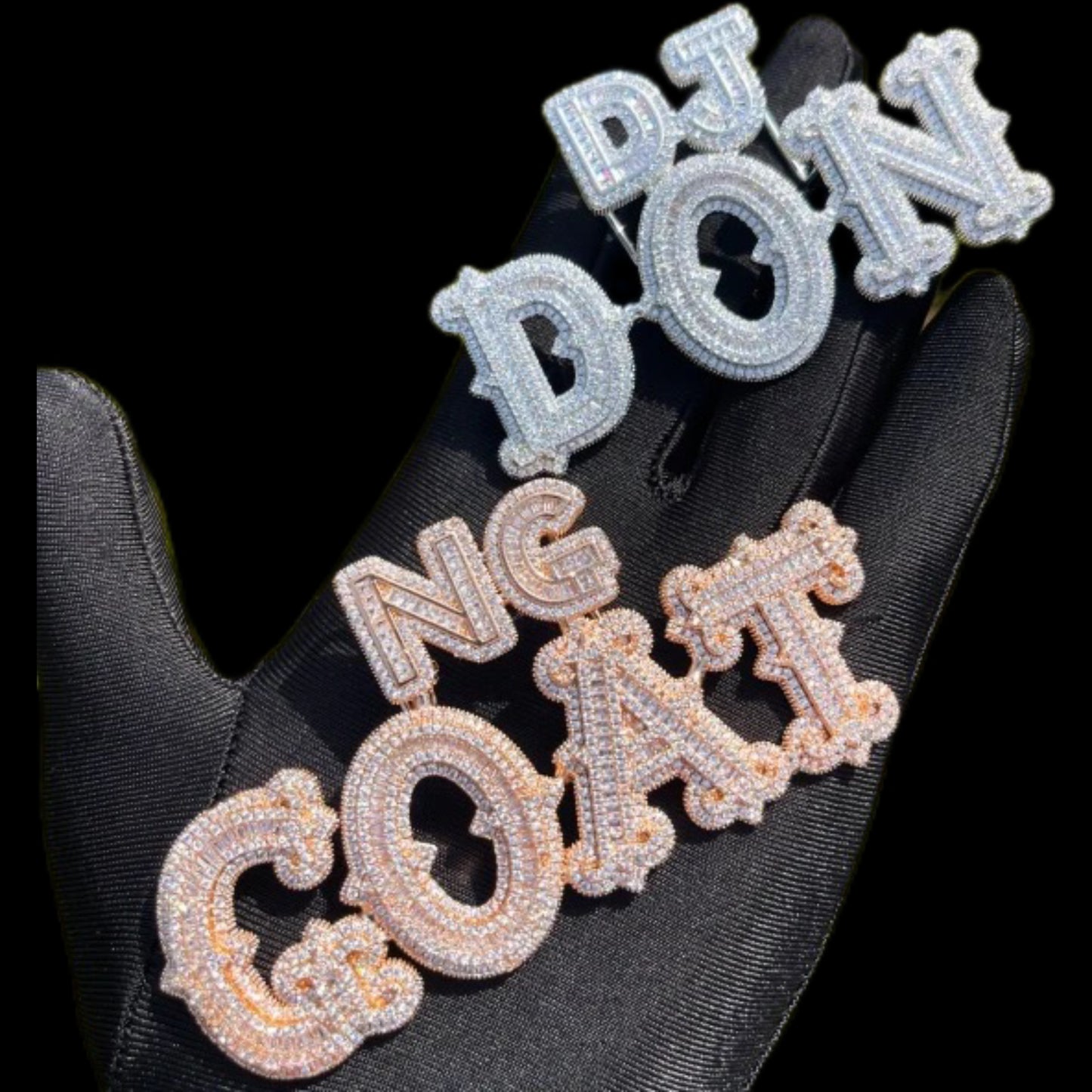 Iced Out Custom Baguette Name Pendant with Custom Name Bail