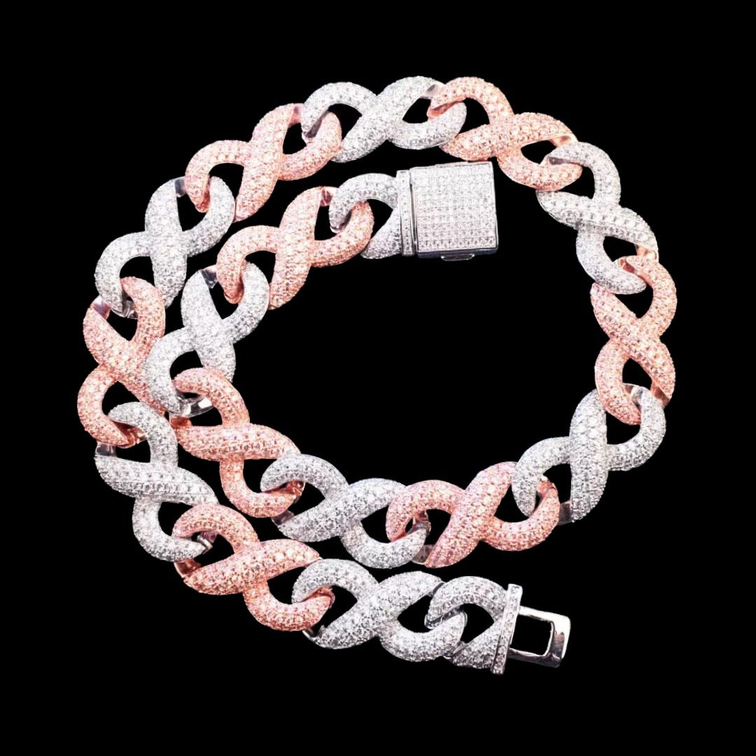 Iced Out Two Tone Rose Gold Diamond Infinity Link Chain