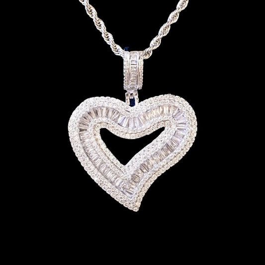 Diamond Baguette Heart Love Pendant