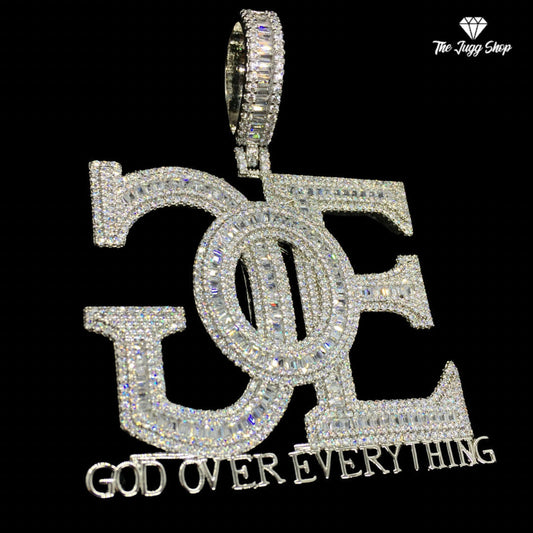 Iced Out Silver “God Over Everything” Pendant