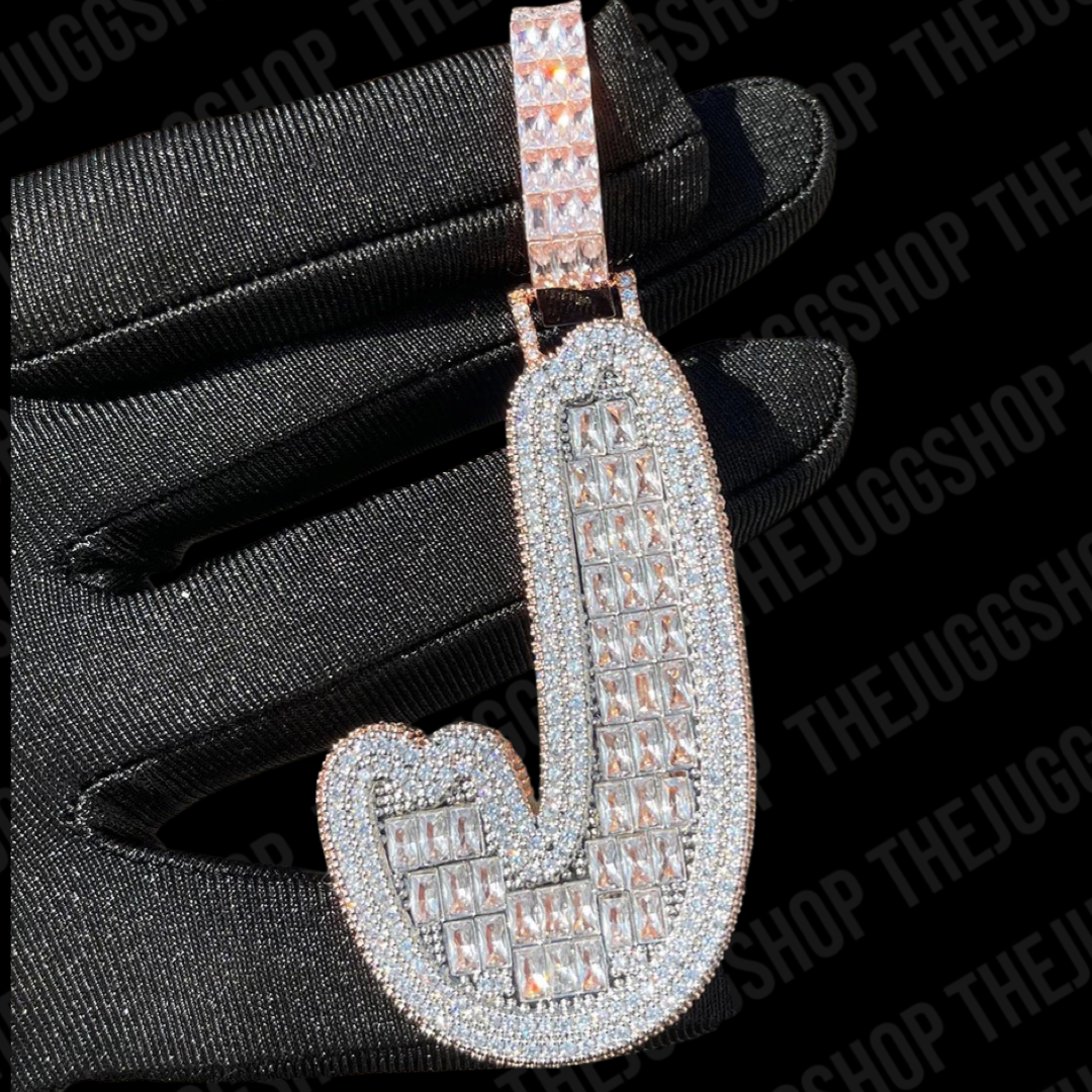 Iced Out Custom Diamond Baguette Initial Name Pendant