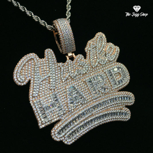 Iced Out Rose Gold “Hustle Hard” Baguette Pendant