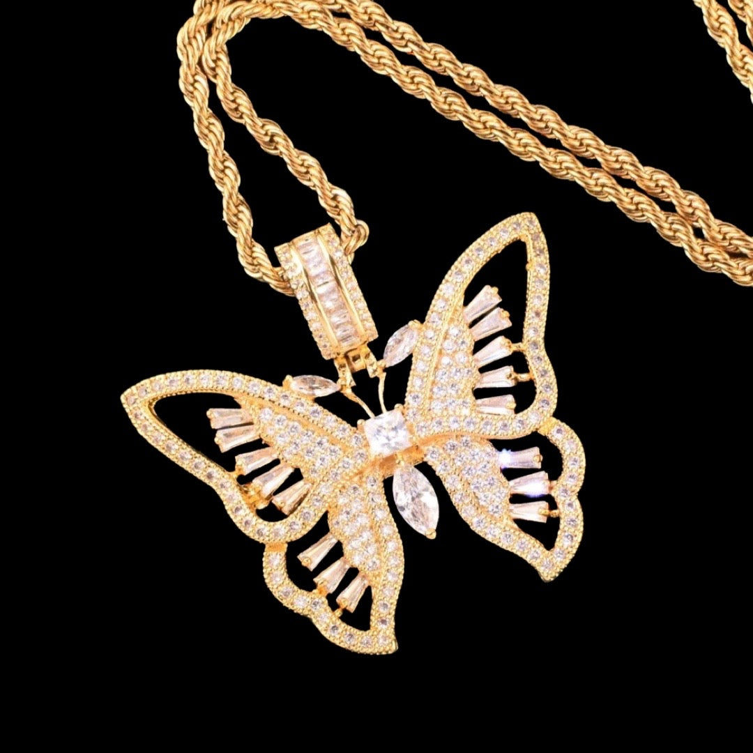 Iced Out Diamond Women Butterfly Pendant