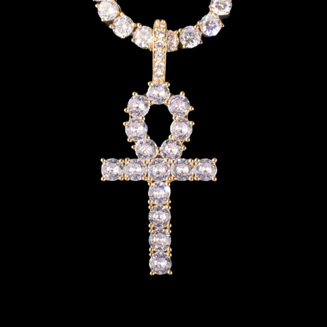 Iced Out Gold Ankh Cross Pendant