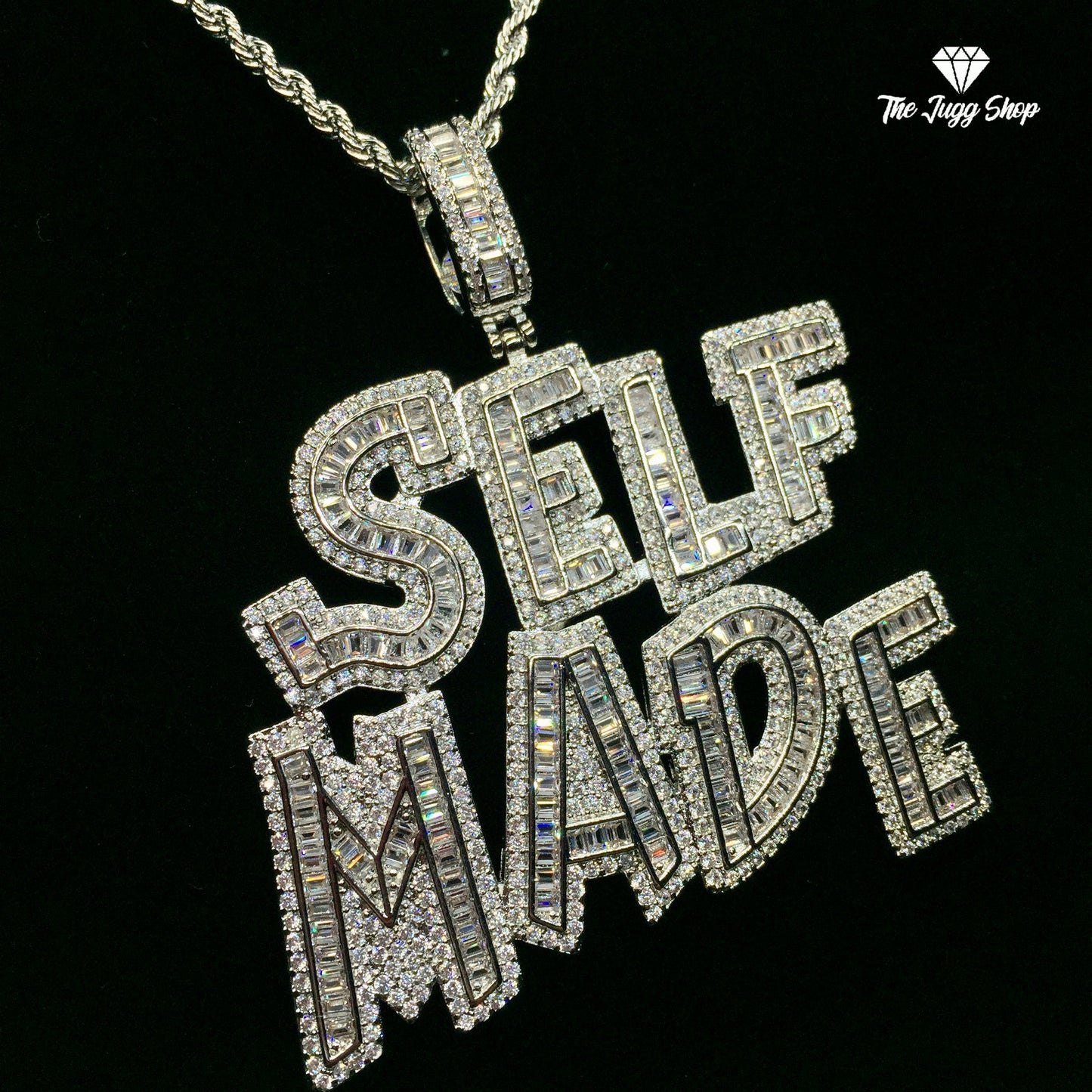 Iced Out Silver “Self Made” Baguette Pendant