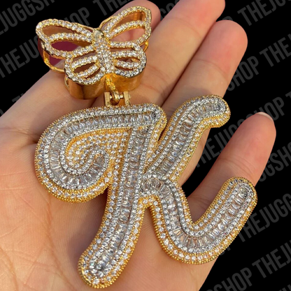 Custom Iced Initial Pendant with Butterfly Bail