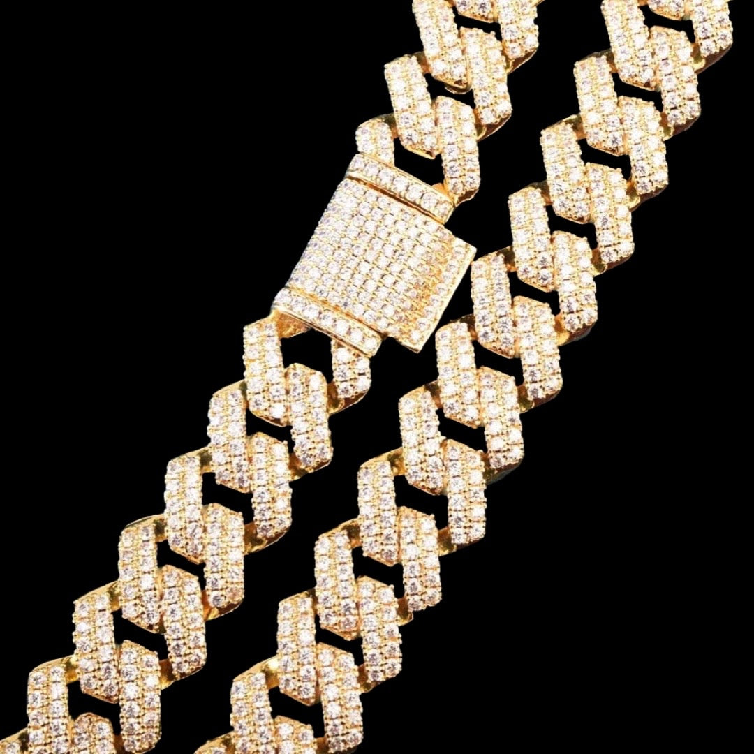 14mm 18k Gold Iced Out Diamond Cuban Chain