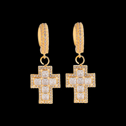 Diamond Baguette Cross Hoop Earrings