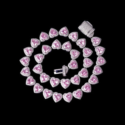 Iced Out Clustered Pink Diamond Heart Chain