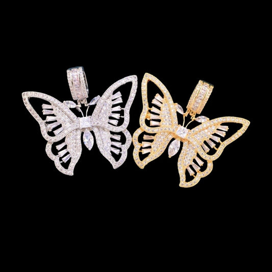 Iced Out Diamond Women Butterfly Pendant