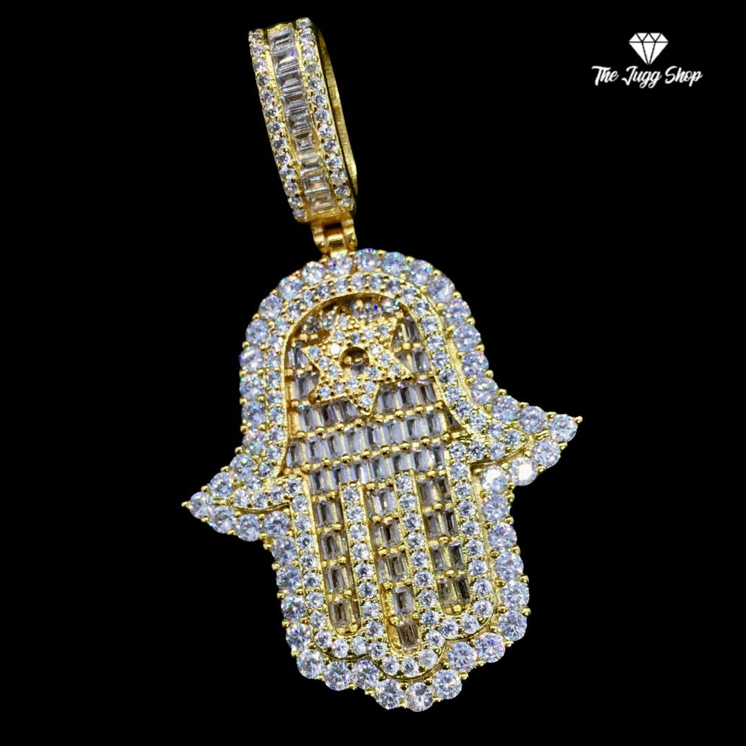 Iced Out Gold Hamsa Hand Pendants