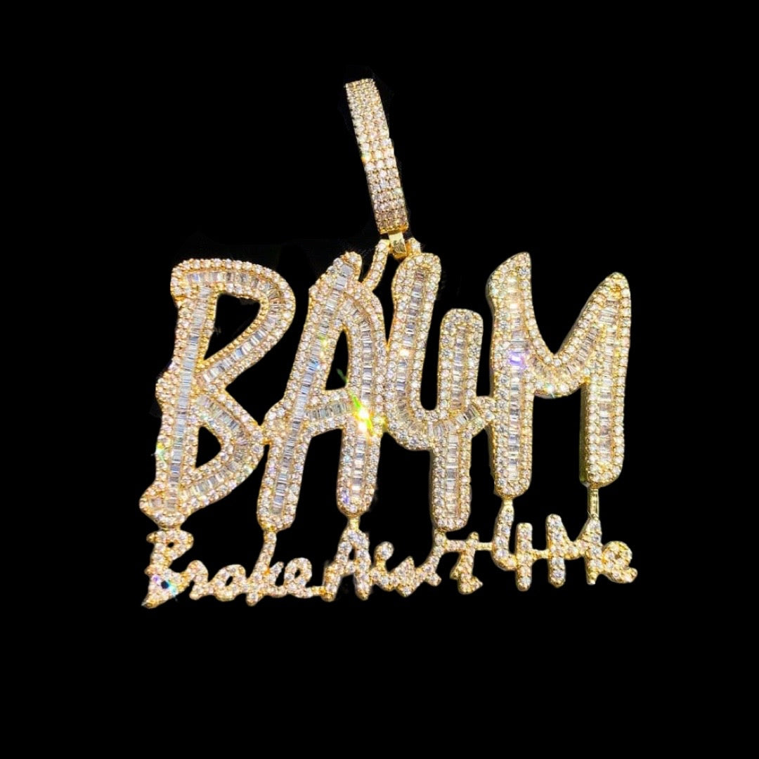 Iced Out “Broke Ain’t 4 Me” Baguette Pendant