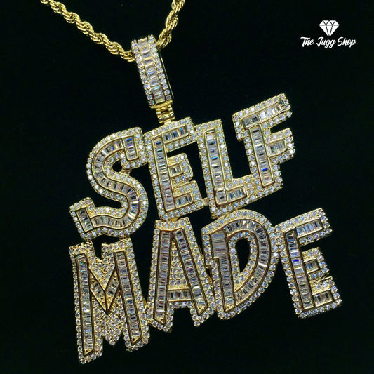 Iced Out Gold “Self Made” Baguette Pendant