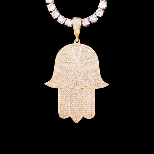 Iced Out Gold Diamond Hamsa Hand Pendant