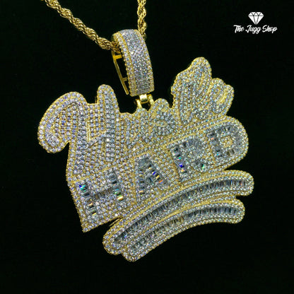 Iced Out Gold “Hustle Hard” Baguette Pendant