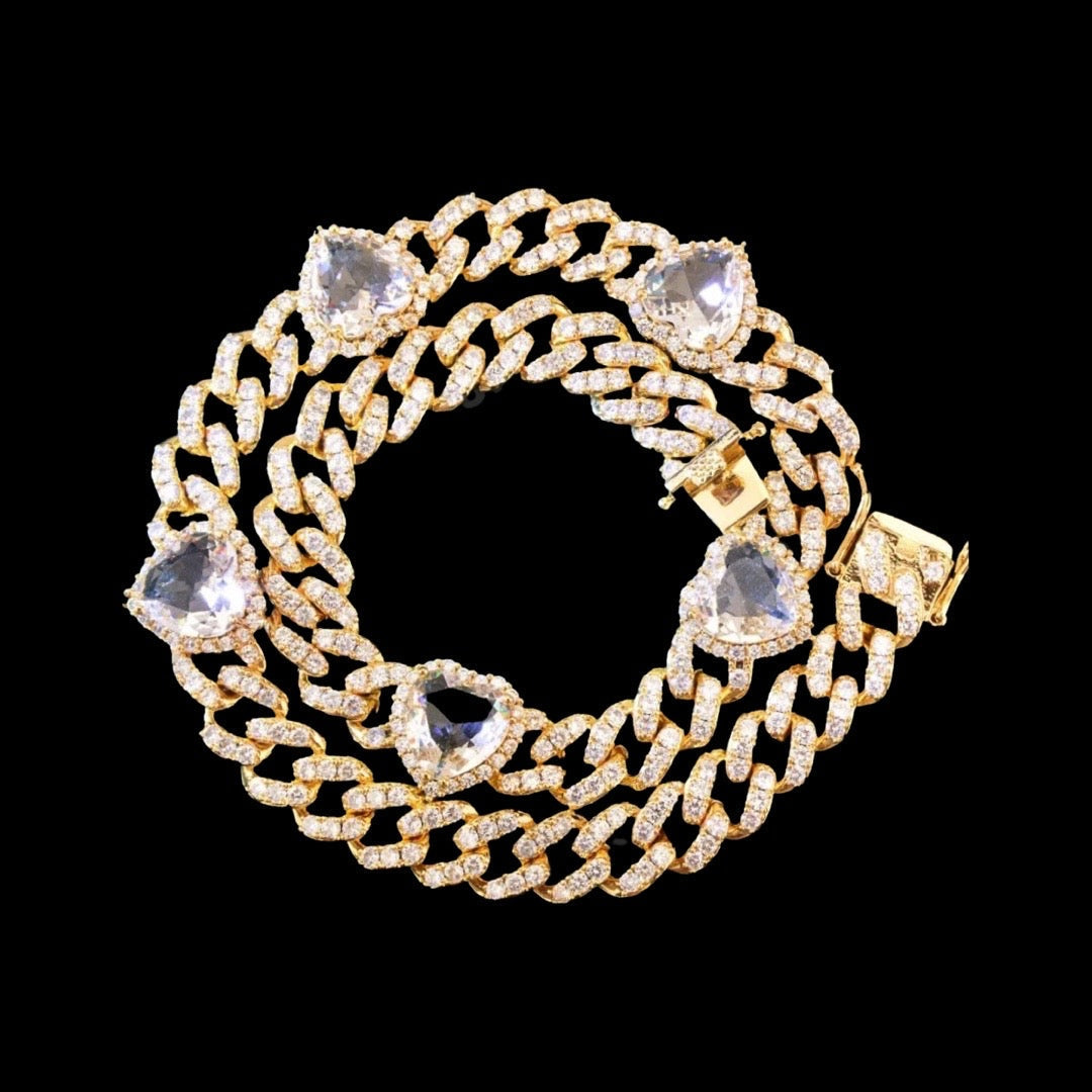 Iced Out Cuban Link With White Baguette Hearts