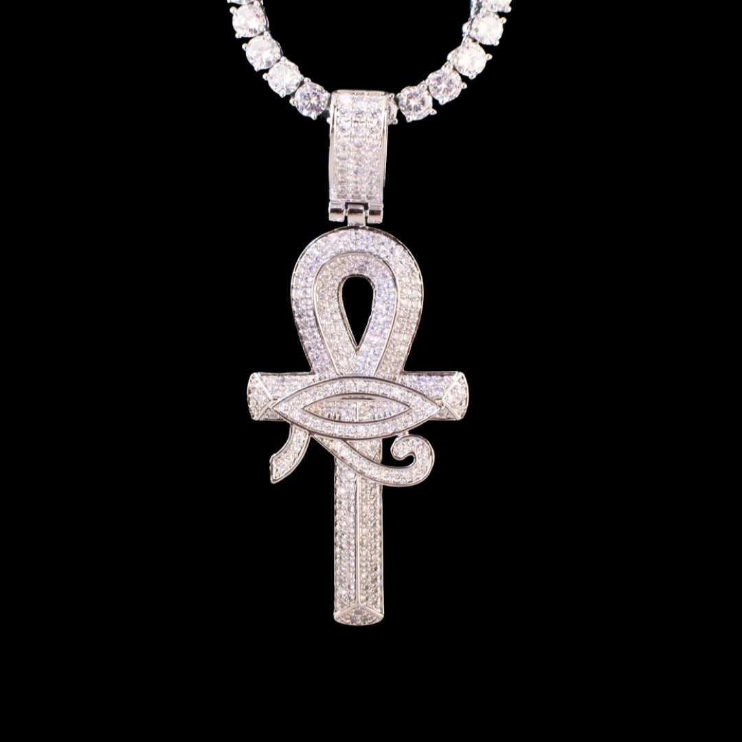 Iced Out Eye of Horus Ankh Cross Diamond Pendant