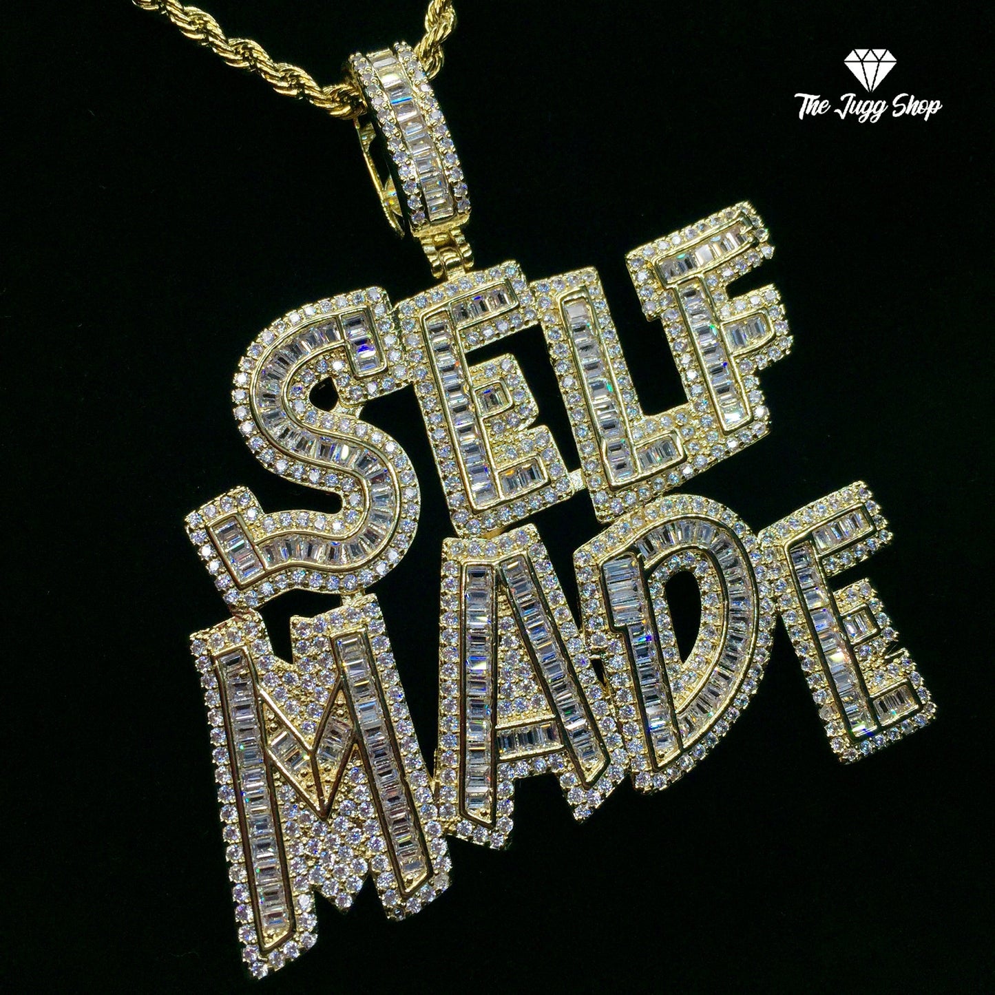 Iced Out Gold “Self Made” Baguette Pendant