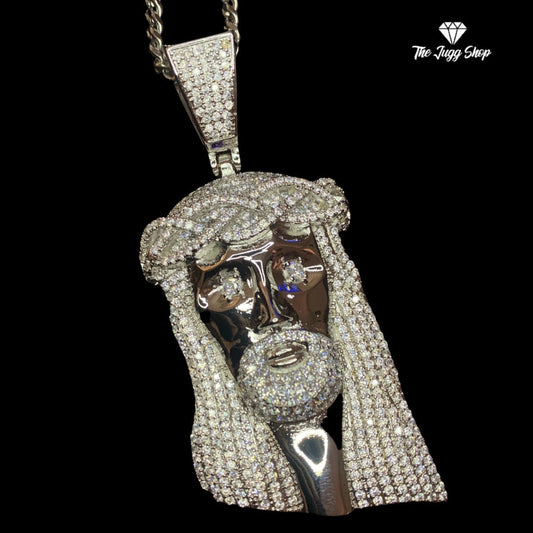 Iced Out Silver Jesus Piece