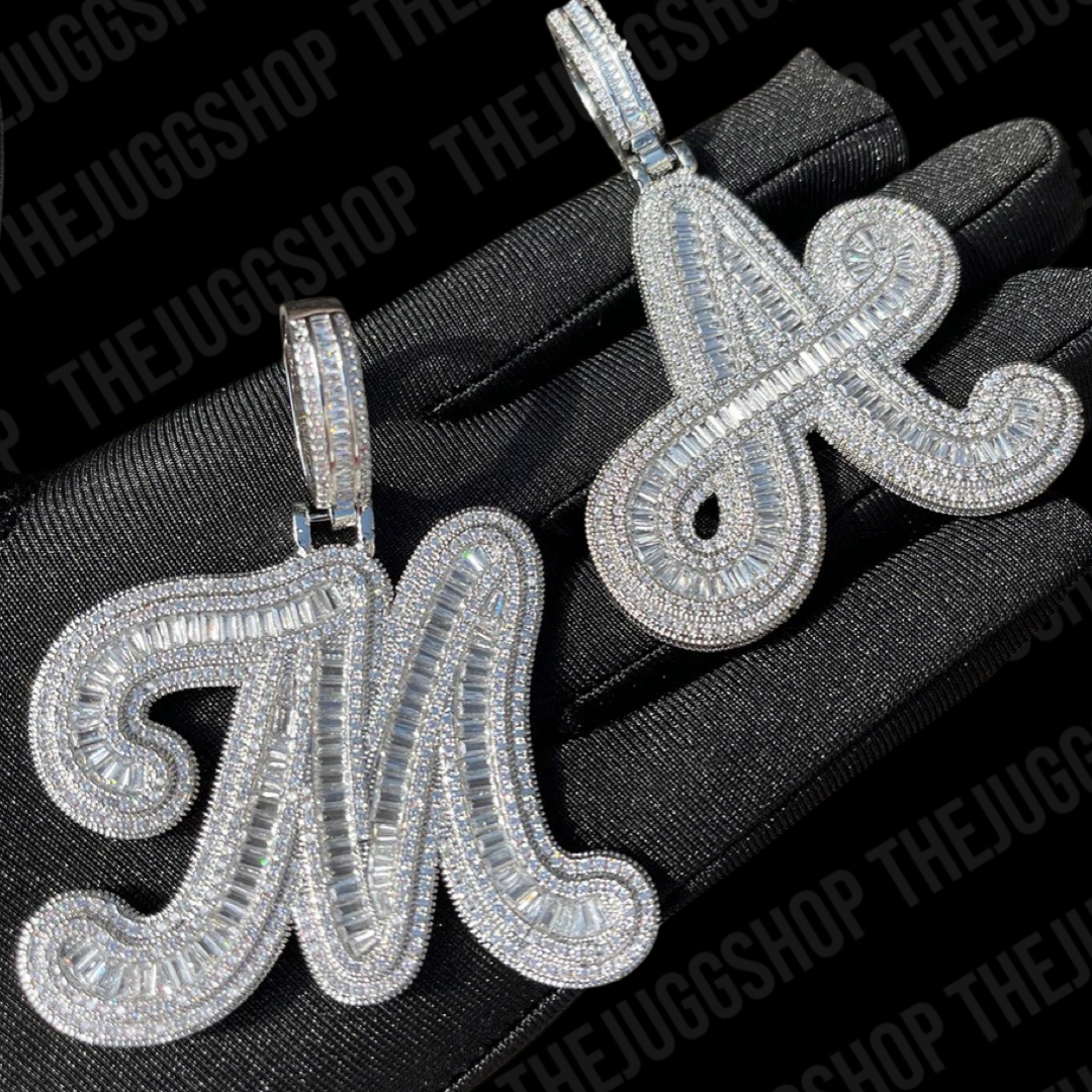 Iced Out Custom Bubble Baguette Initial Name Pendant