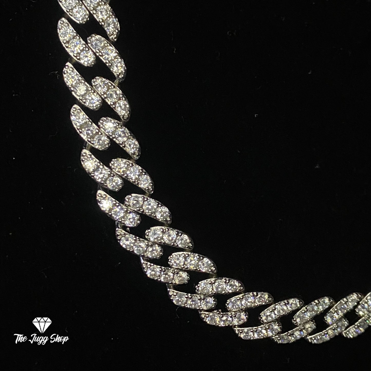 9mm 18k Silver Iced Out Diamond Cuban Chain