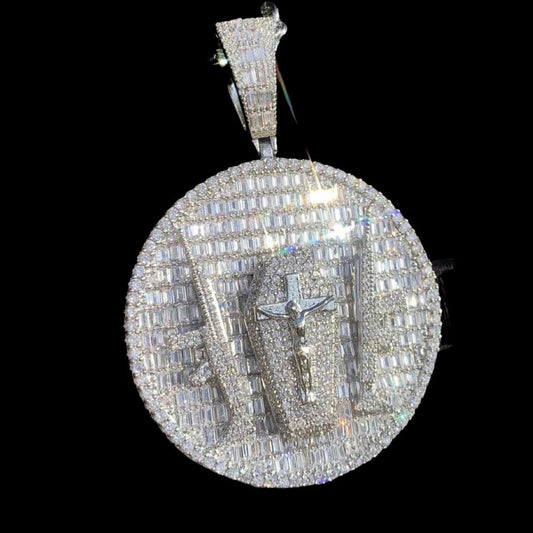 Iced Out Silver Diamond Coffin Medallion Pendant