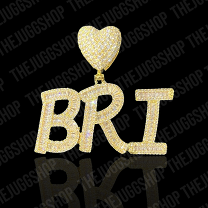 Iced Out Custom Baguette With Heart Name Pendant