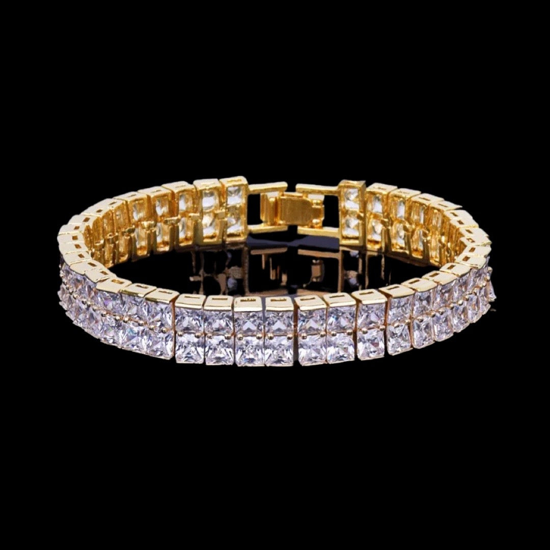 Gold Baguette 2 Row Diamond Bracelet