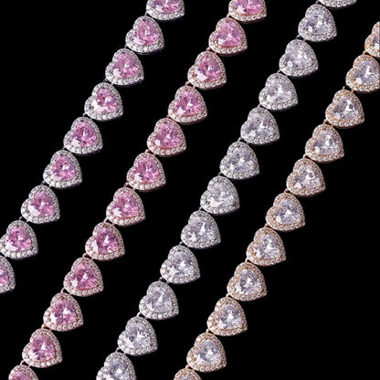 Iced Out Clustered Pink Diamond Heart Chain