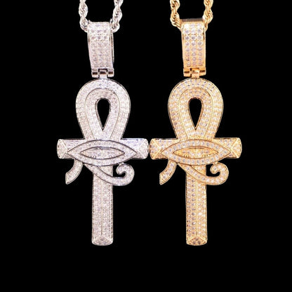 Iced Out Eye of Horus Ankh Cross Diamond Pendant