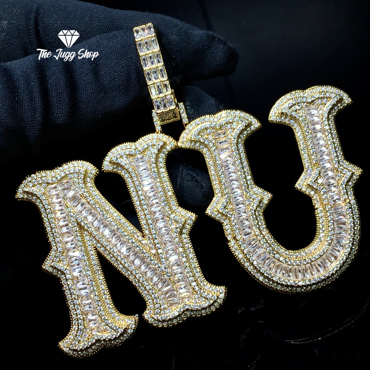 Custom Iced Out Bubble Baguette Name Pendant