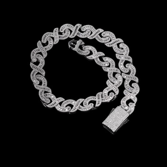 Iced Out Silver Baguette Diamond Infinity Link Chain