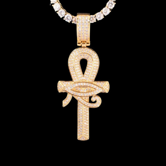 Iced Out Eye of Horus Ankh Cross Diamond Pendant