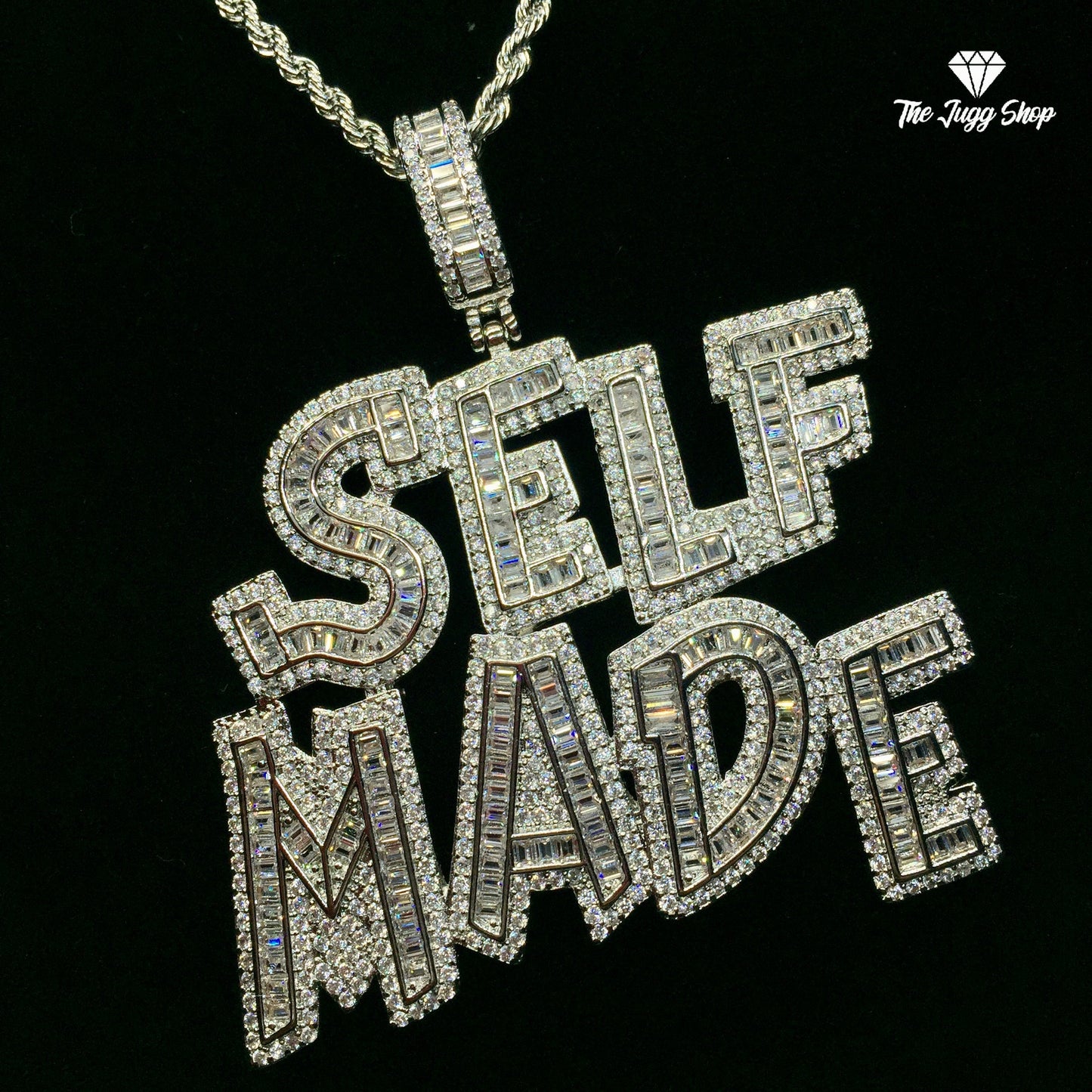 Iced Out Silver “Self Made” Baguette Pendant