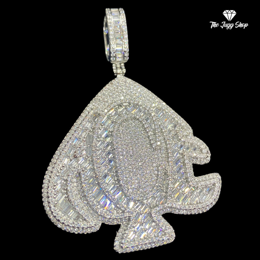 Iced Out Silver “ACE” Baguette Pendant