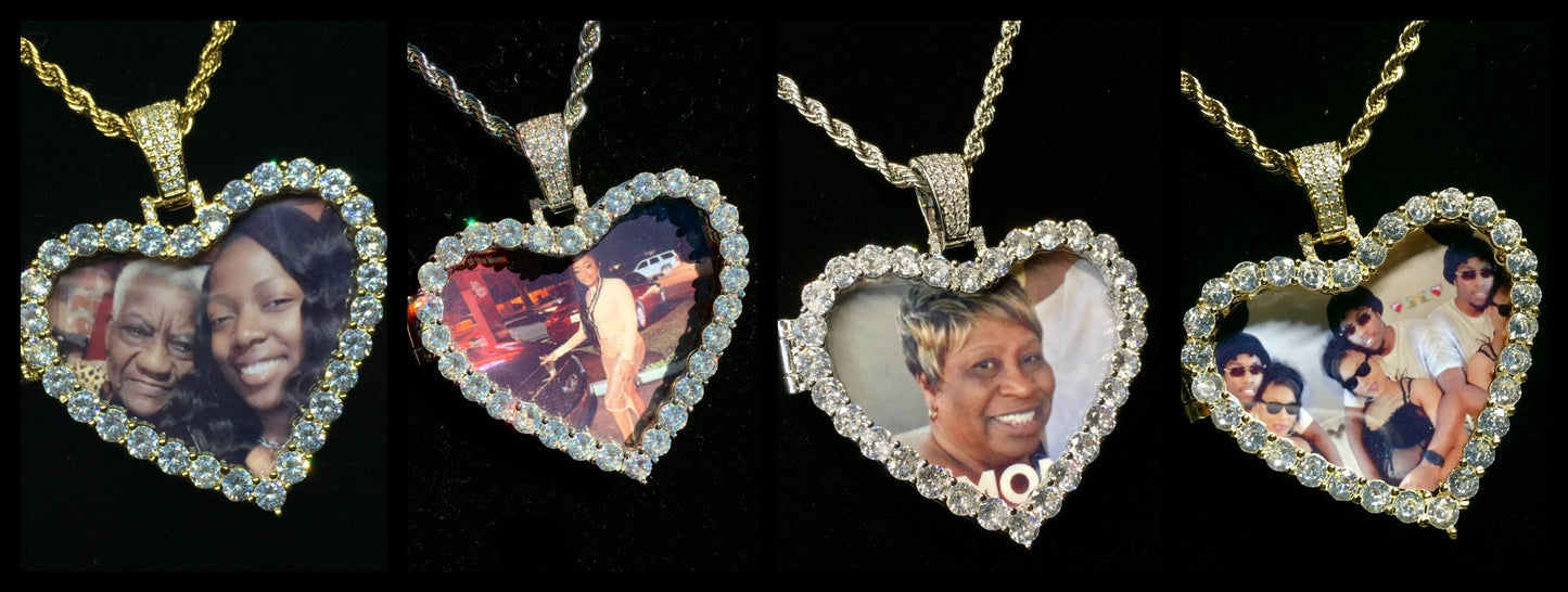 Custom Diamond Heart Photo Charm