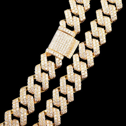 14mm 18k Silver Iced Out Diamond Cuban Chain