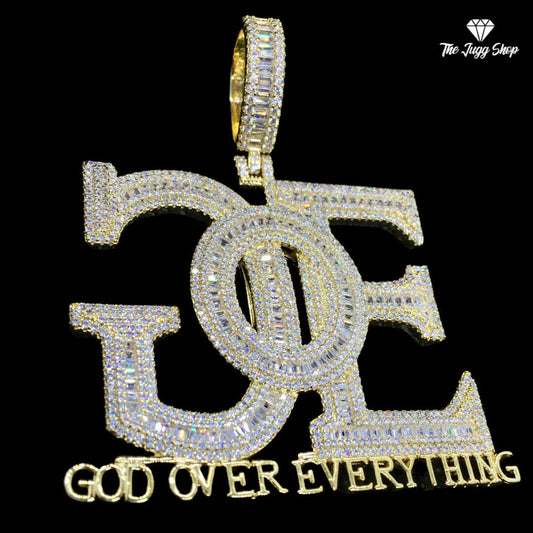 Iced Out Gold “God Over Everything” Pendant