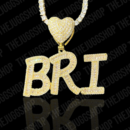 Iced Out Custom Baguette With Heart Name Pendant