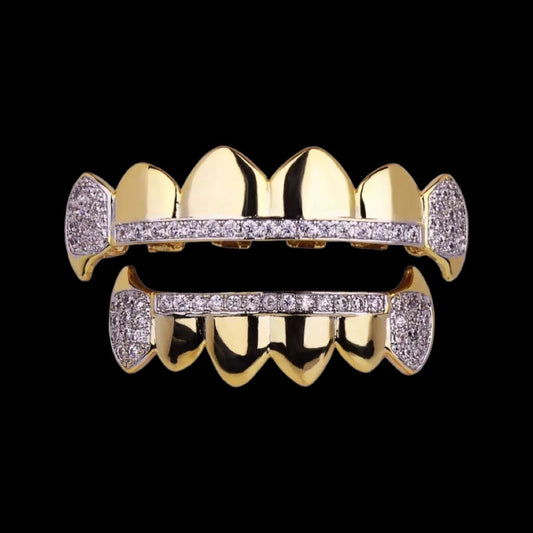 Iced Out Gold Plated Solid With Diamond Fanged Grill