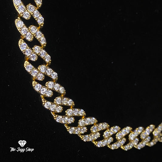 9mm 18k Gold Iced Out Diamond Cuban Chain