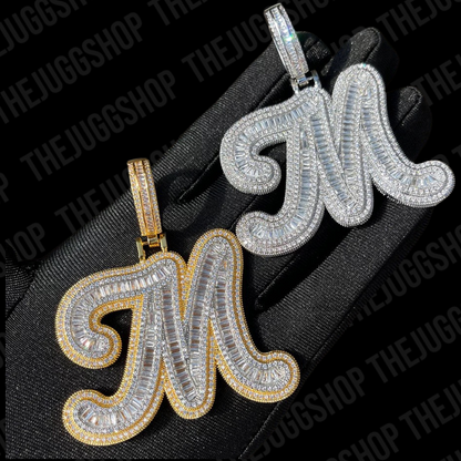 Iced Out Custom Bubble Baguette Initial Name Pendant