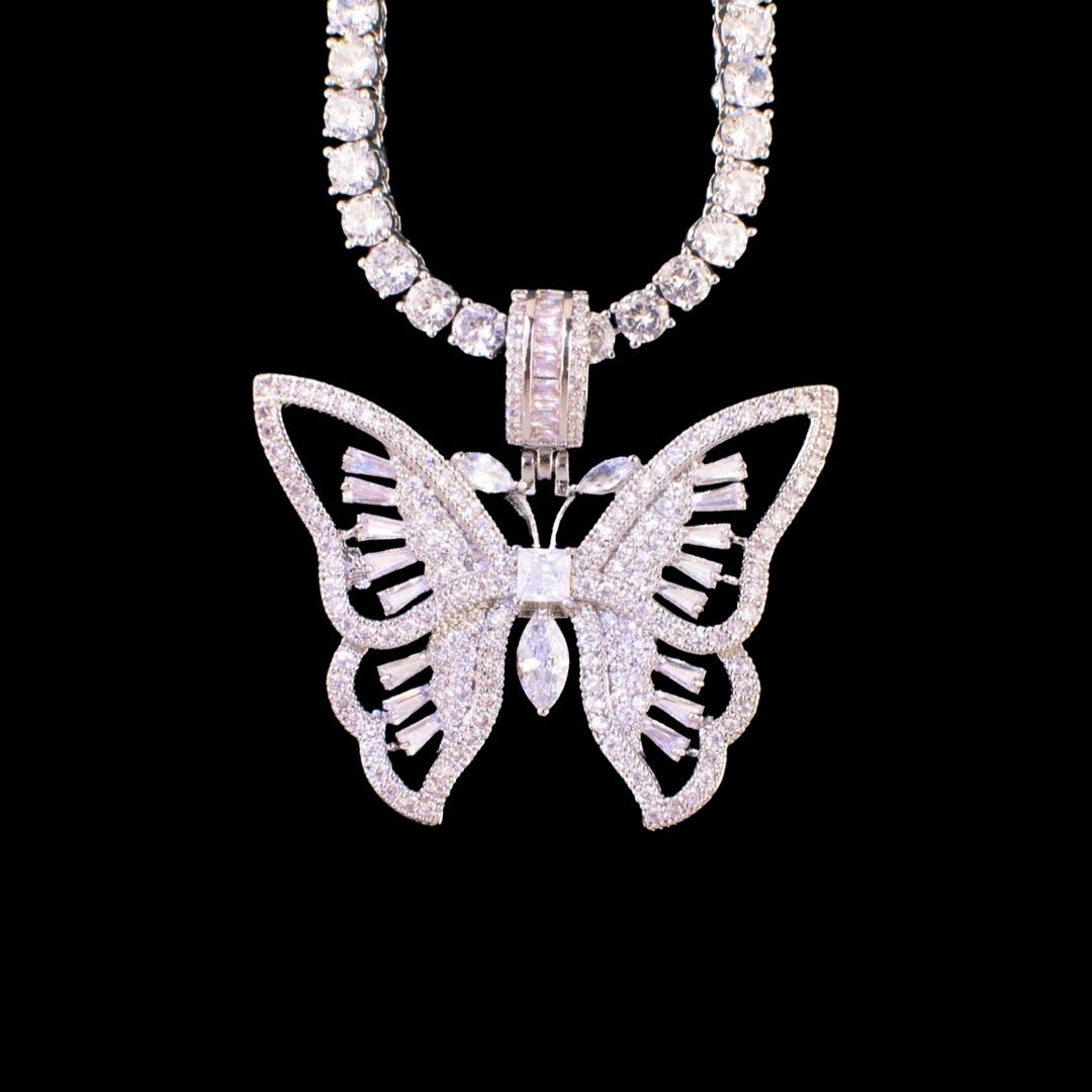 Iced Out Diamond Women Butterfly Pendant