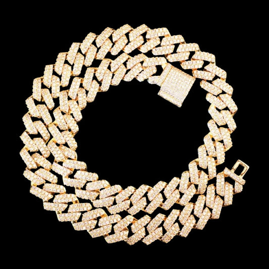 14mm 18k Gold Iced Out Diamond Cuban Chain