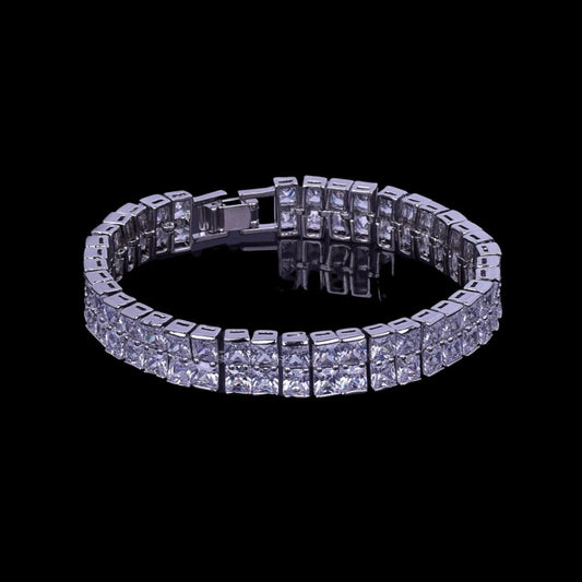 Silver Baguette 2 Row Diamond Bracelet