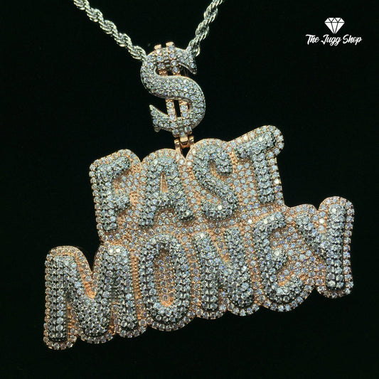 Iced Out Rose Gold “Fast Money” Pendant